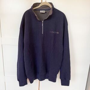Cinch Quarter Zip Men’s XL Navy with Gray Grid Fleece‎ Pullover Western Ranch